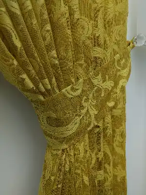 Sarı - Desenli Dantel Tül Fon Perde- Sarı