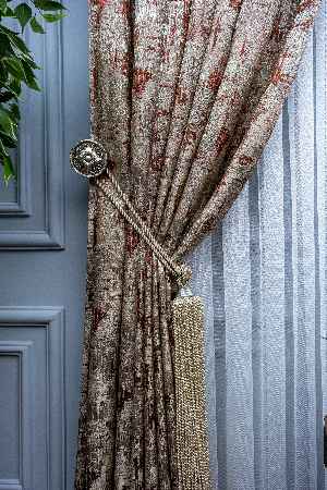 Patine Desenli Valencia Jakar Dokuma Fon Perde- Bej-kiremit Rengi