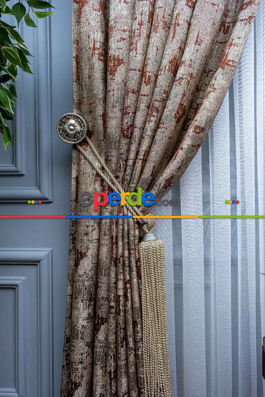 Patine Desenli Valencia Jakar Dokuma Fon Perde- Bej-kiremit Rengi