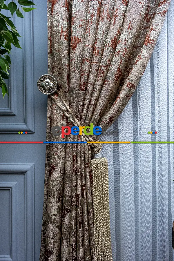 Patine Desenli Valencia Jakar Dokuma Fon Perde- Bej-kiremit Rengi