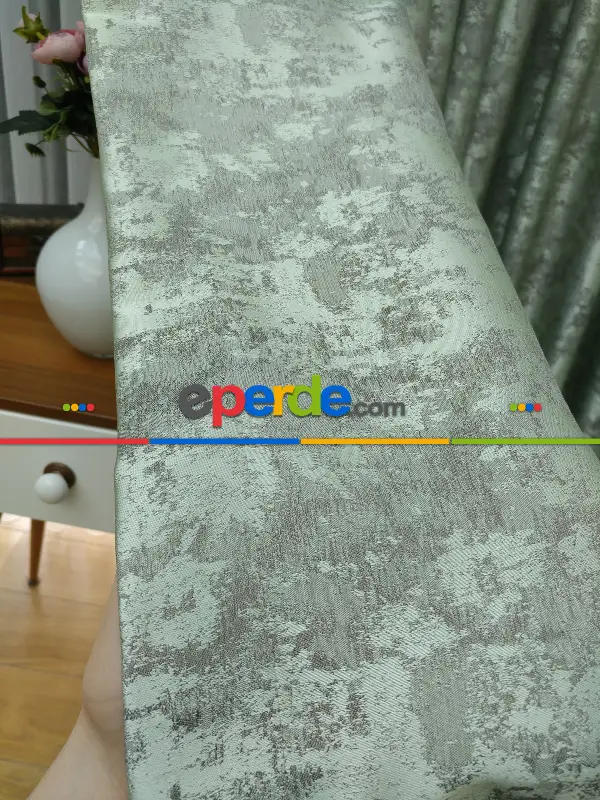 Su Yeşili Renk Jakar Desenli Fon Perde- Su Yeşili