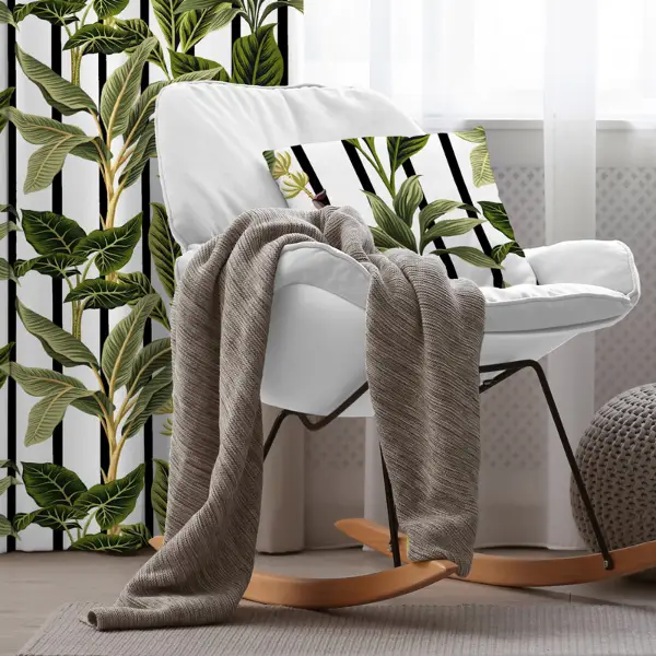 Yaprak Desenli Fon Perde Evim1571 Kumaşı Kalındır Duck Bezi Değildir- Mavi-beyaz