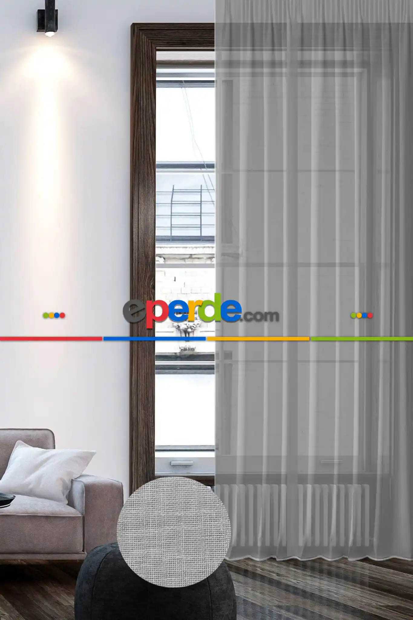 Damla Keten Görünümlü Leno Tül Perde Pilesiz Gri