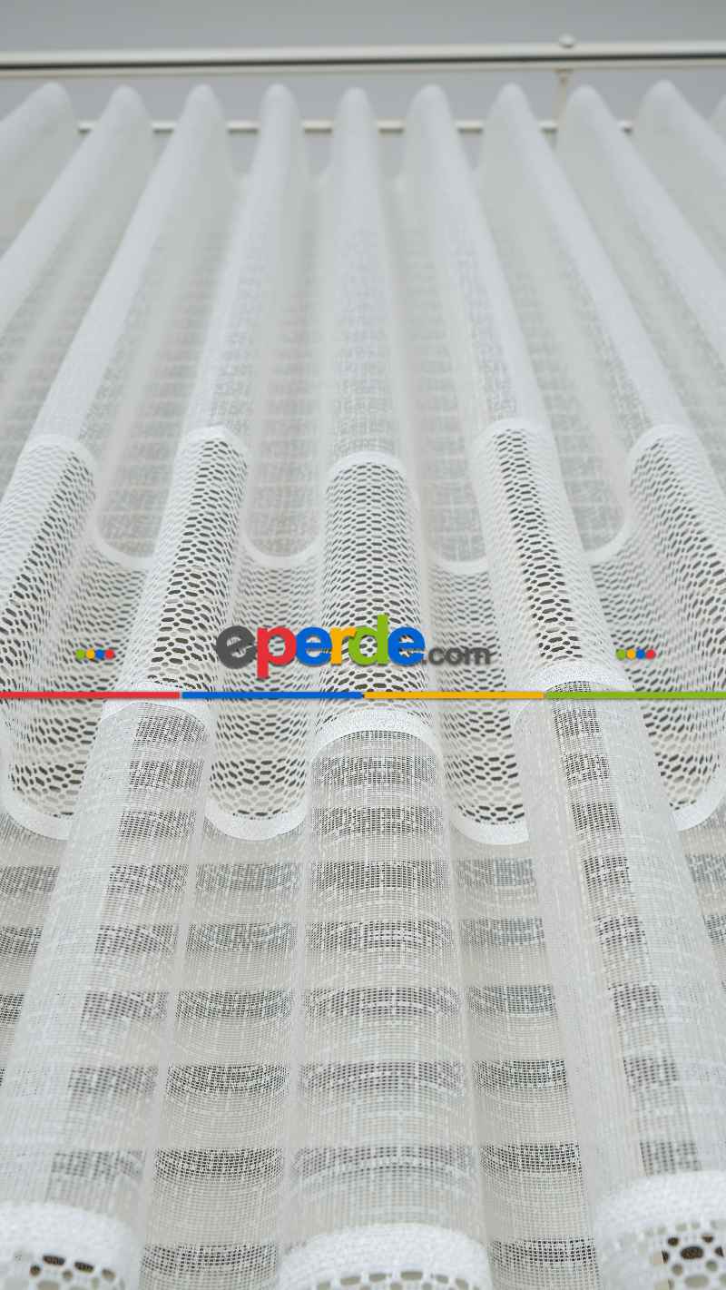 Ekru Çizgili Bantlı Keten Şantuk Tül Perde, Ağır Gramajlı Premium Seri