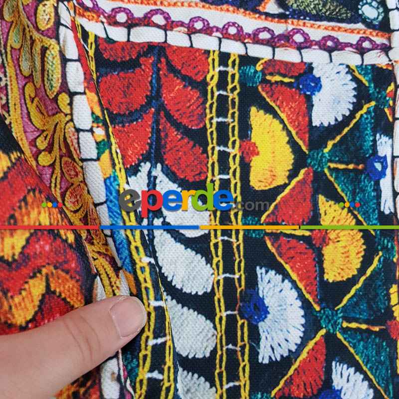 Etnik Desenli Fon Perde Evm553 Kumaşı Kalındır Duck Bezi Değildir-  Çok Renkli 2