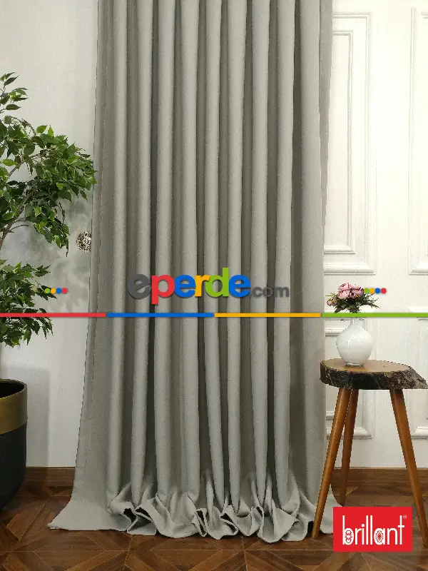 Yatak Odası - Brillant Karartma Blackout Gri Renk Fon Perde- Gri-füme-antrasit