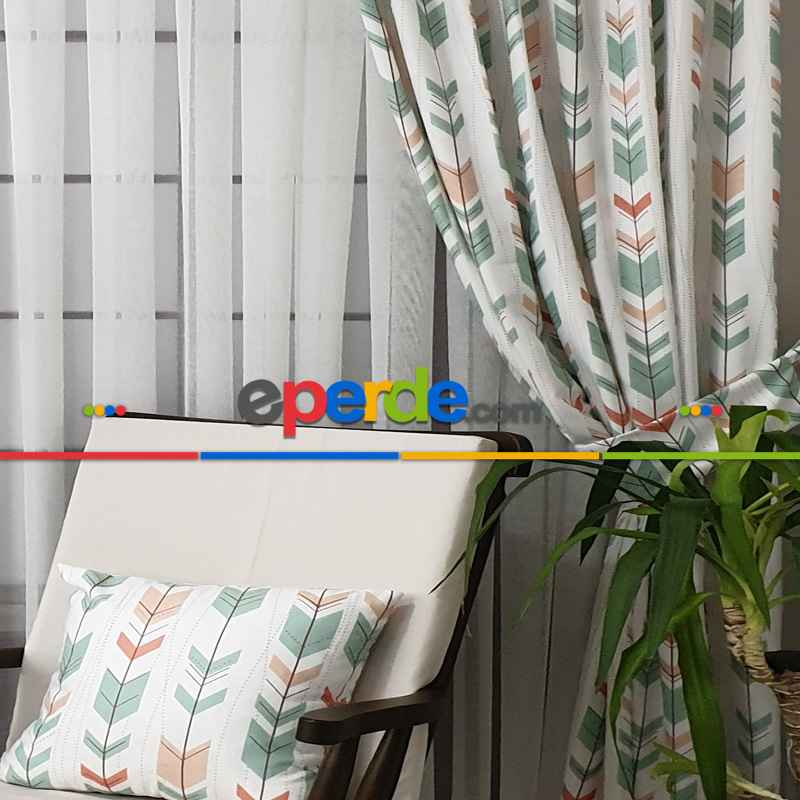 Kızılderili Desenli Fon Perde Evm233-2 Kumaşı Kalındır Duck Bezi Değildir- Beyaz-Pembe-Mavi Açık-Kahve