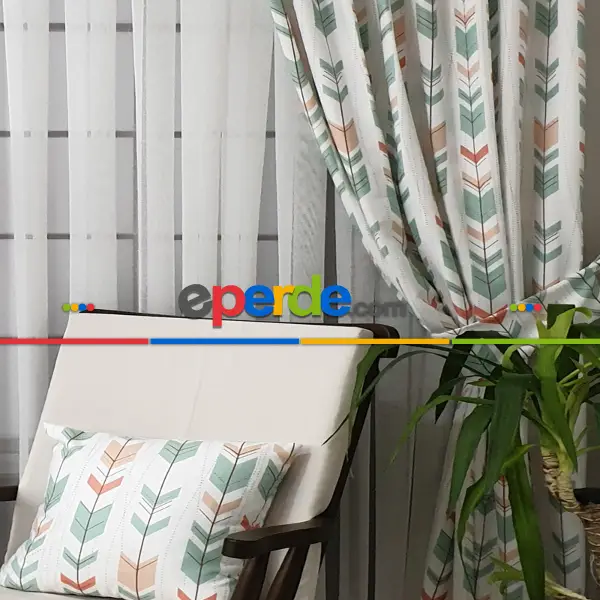 Kızılderili Desenli Fon Perde Evm233-2 Kumaşı Kalındır Duck Bezi Değildir- Beyaz-Pembe-Mavi Açık-Kahve