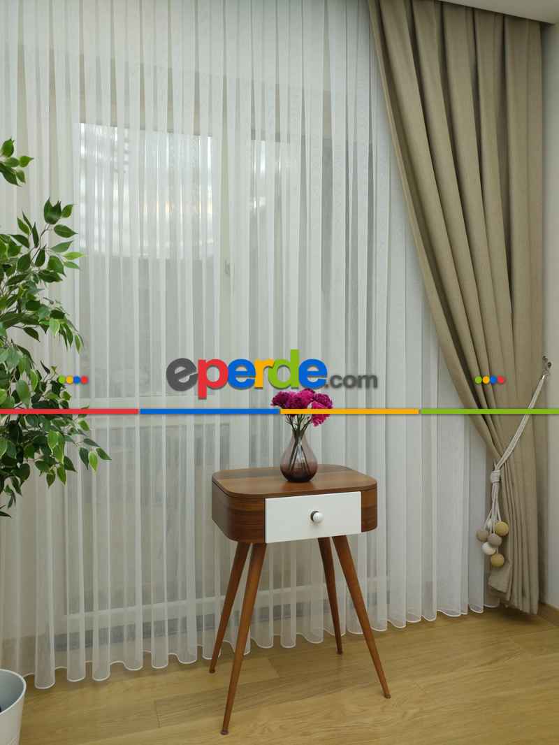 Mutfak Tül Perde - Mutfak Perdesi- Krem Açık