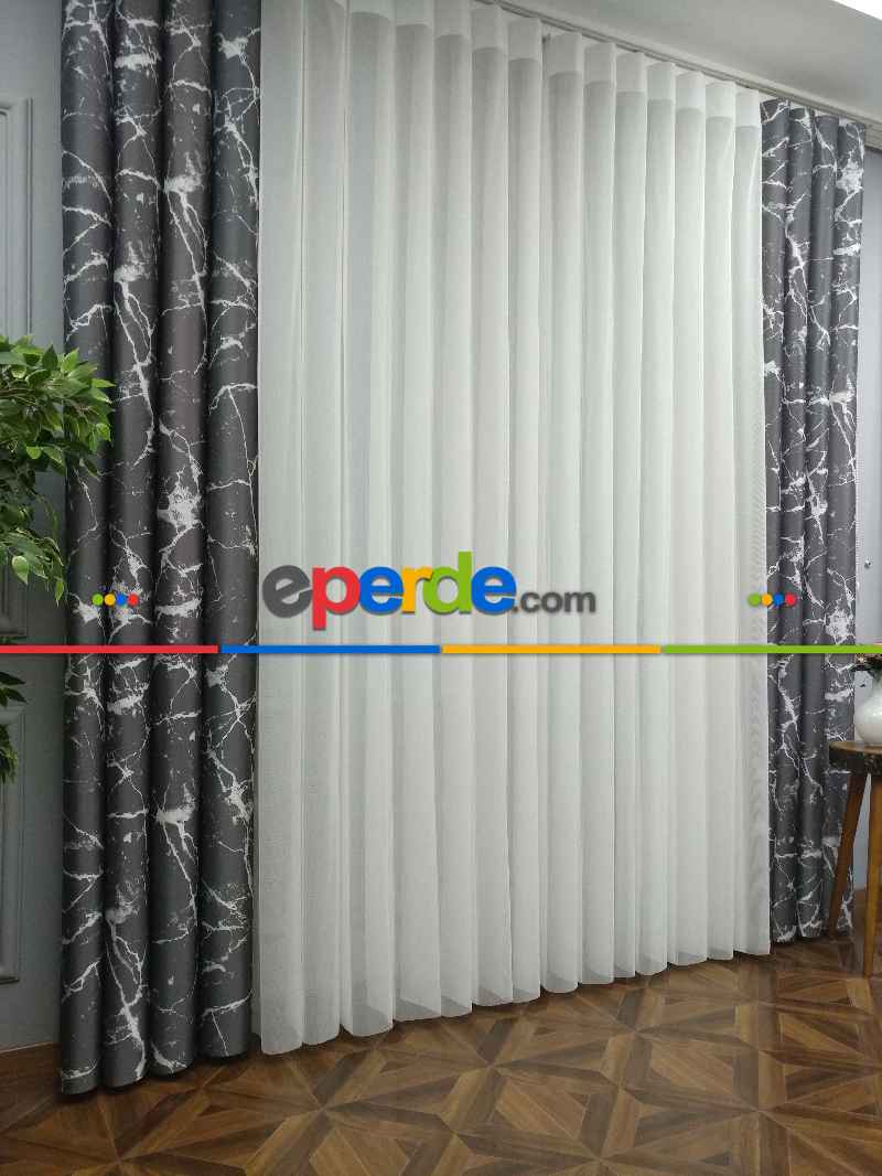 Lens Akıllı Dikey Tül Perde Mermer-22- Çok Renkli 2