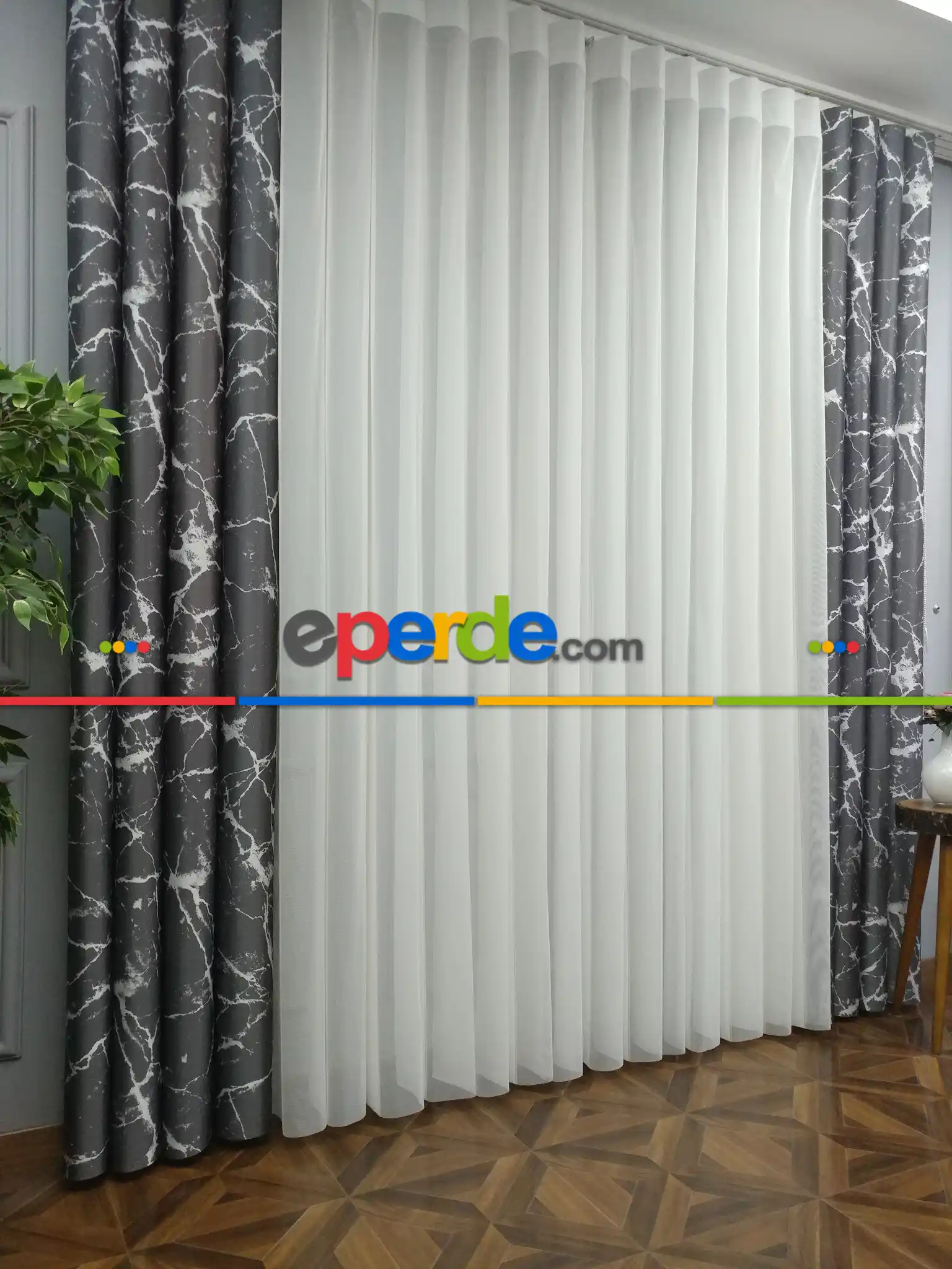 Lens Akıllı Dikey Tül Perde Mermer-22- Çok Renkli 2