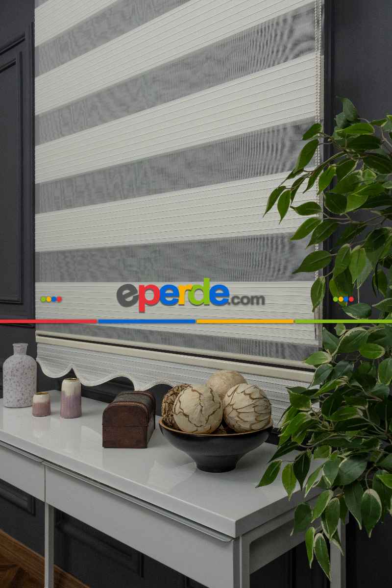 90x200 Hazır Krem Geniş Plise Zebra Perde