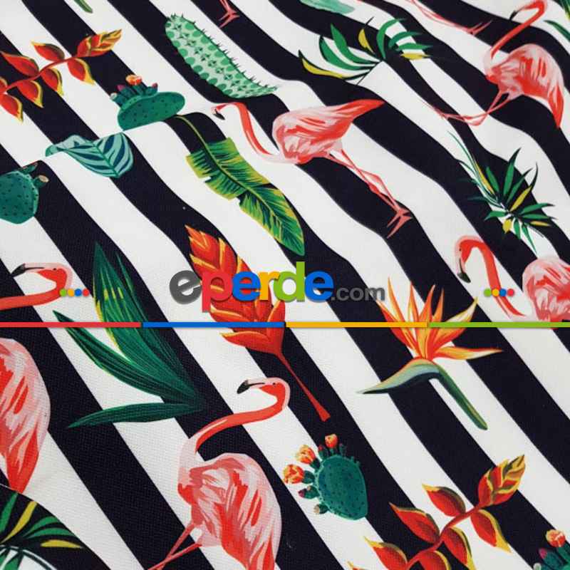 Tropikal Desenli Fon Perde Evm335 -t - Kumaşı Kalındır Duck Bezi Değildir.- Yeşil-Mavi-Beyaz-Çok Renkli
