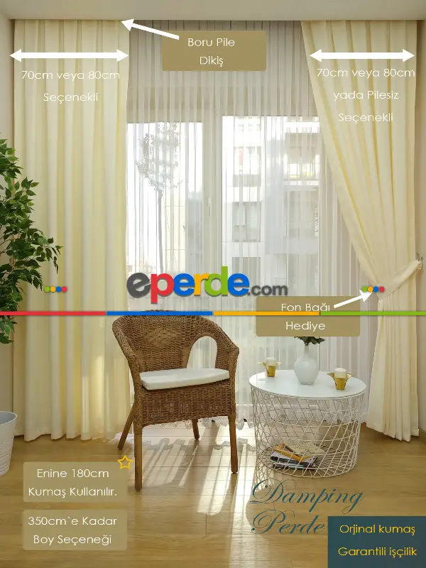 Krem Düz Fon Perde - Krem