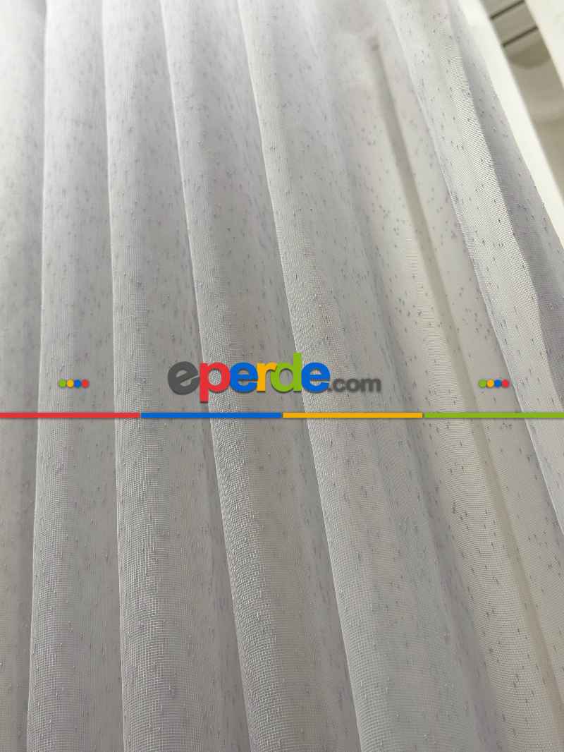 Gri Keten Noktalı Tül Perde, Premium Seri, Kurşunlu Tül