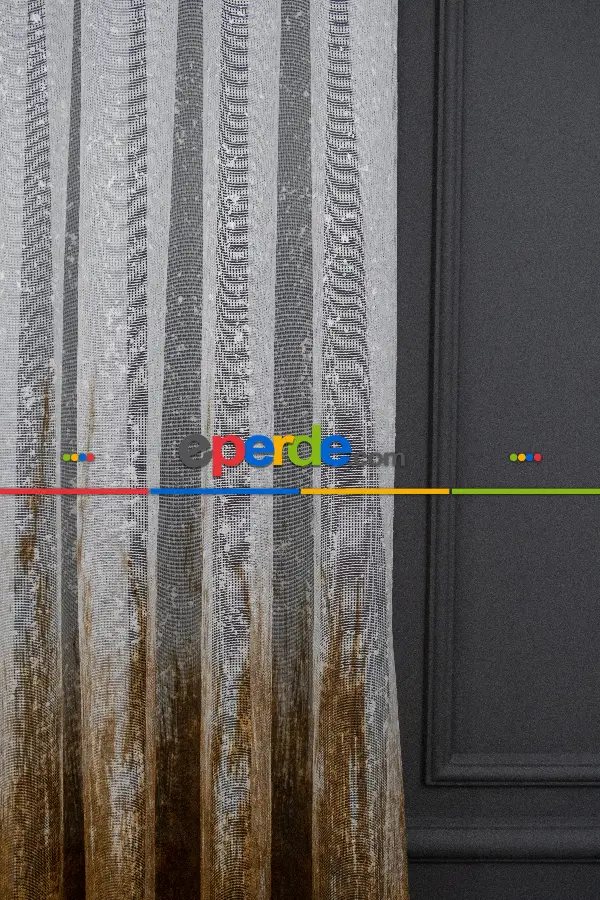 Modern Hardal Ve Mavi Desenli Degrade Geçişli Örme Tül Perde Yüksek Kalite