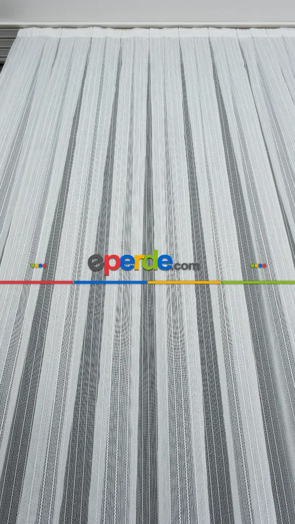 Tek Makarna Boyuna Çizgili Tül Perde Ekru Dolgulu- Ekru - Kurşunlu Tül