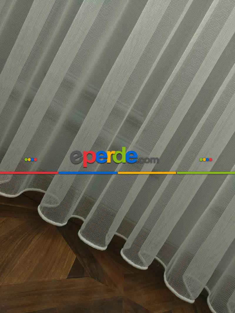 Mutfak - Çizgili Düz Tül Perde - Çelik Tül - Ütü İstemez- Ekru