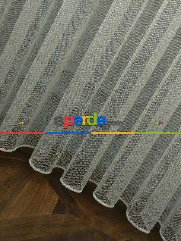 Salon Tül Perde - 2021 Sezonu - Çizgili Düz Tül Perde - Çelik Tül - Ütü İstemez- Ekru