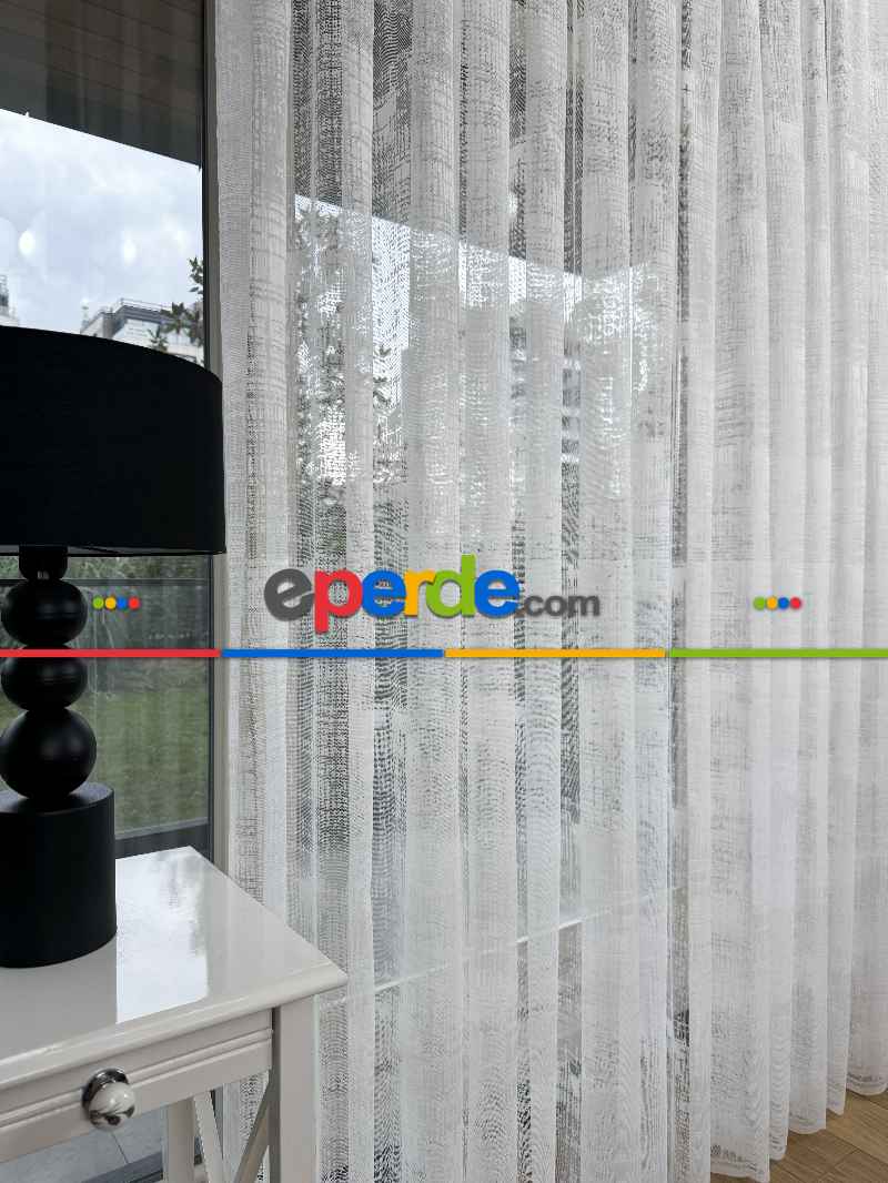 Oturma Odası - Desenli Fransız Dantel Örme Tül Perde, Desenli Ütü İstemeyen Tül