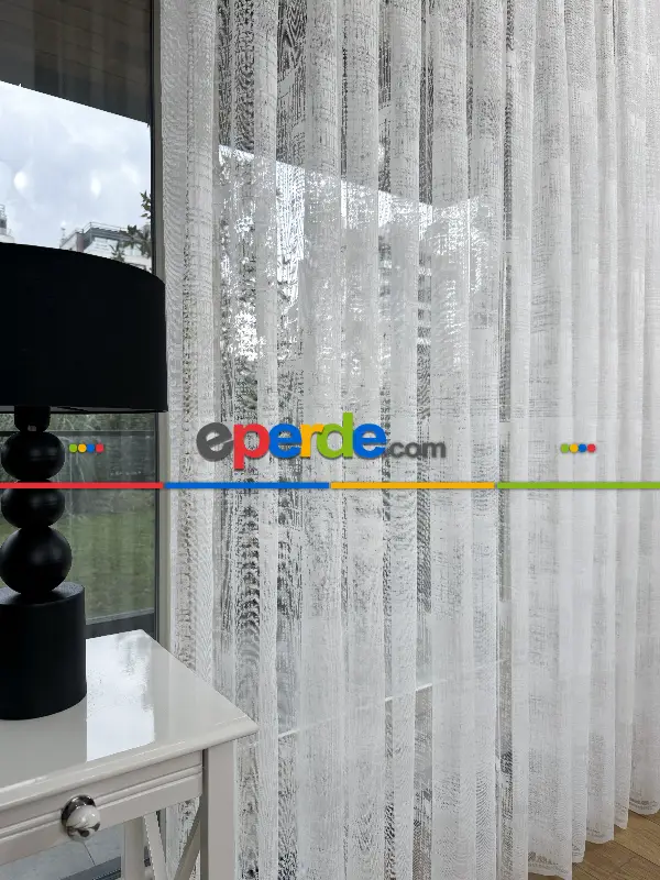 Oturma Odası - Desenli Fransız Dantel Örme Tül Perde, Desenli Ütü İstemeyen Tül