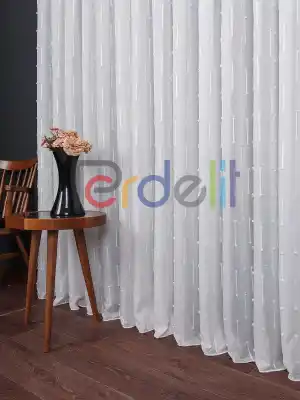 Minimal Çizgili Ekru Keten Tül Perde | Modern Ve Zarif Görünüm