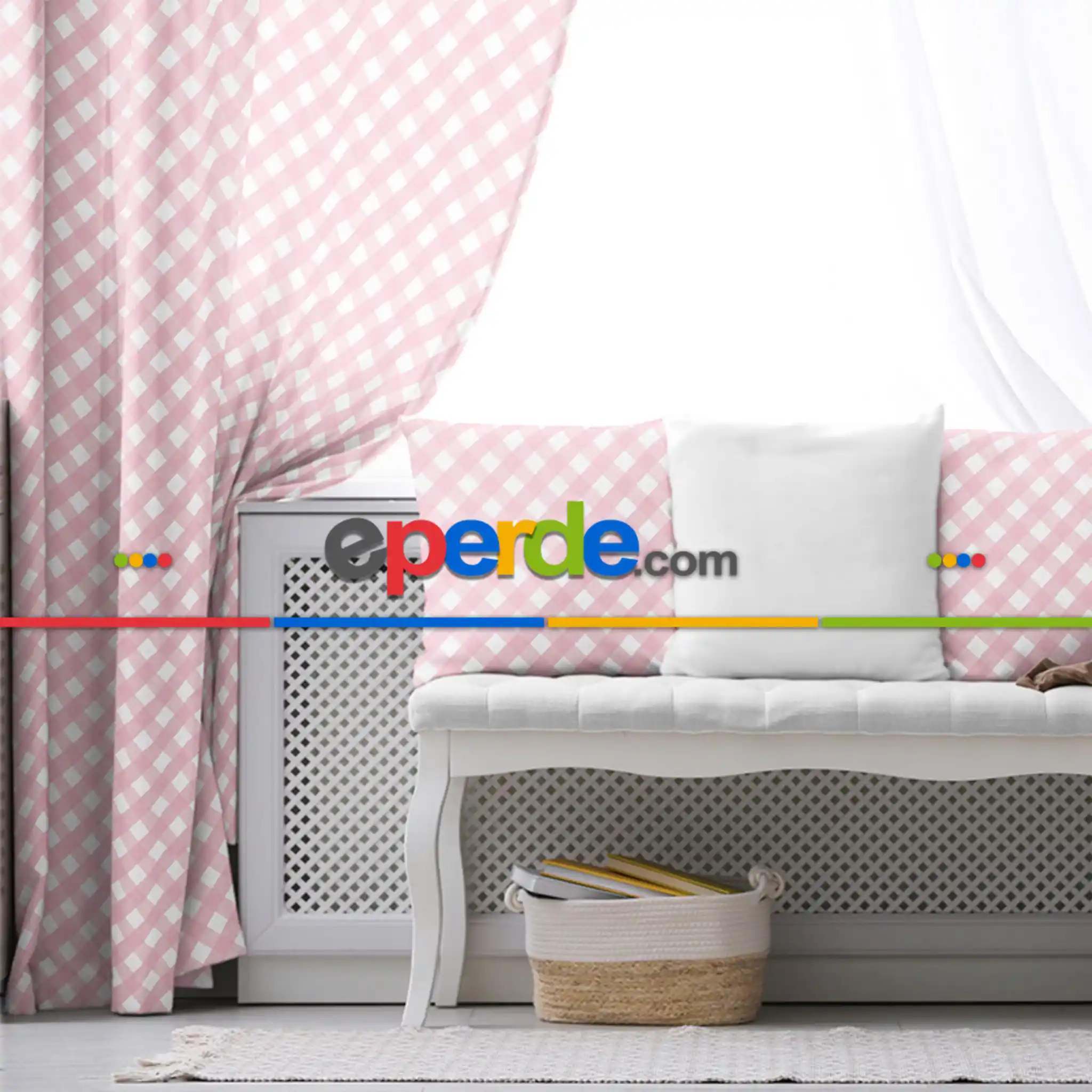 Çocuk Odası - Çocuk Fon Perde Evim1616-11 Kumaşı Kalındır Duck Bezi Değildir- Mavi-beyaz