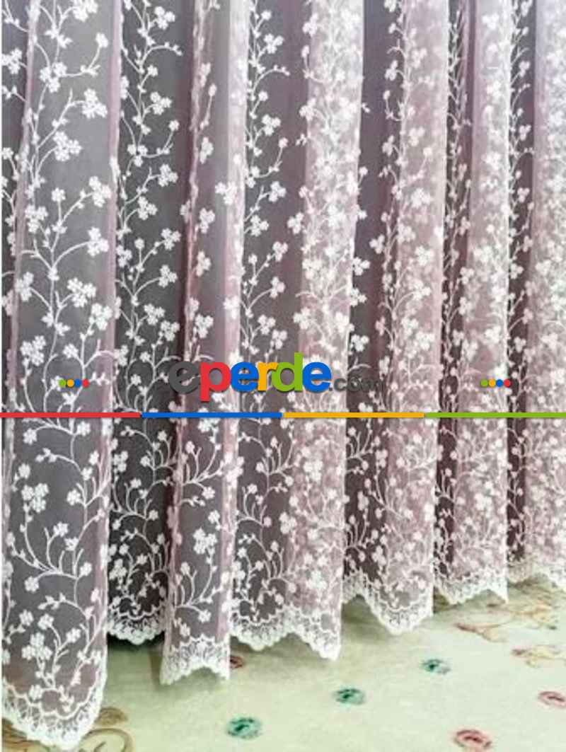 Mutfak Minik Papatya Desenli Degrade İşlemeli Pembe Tül