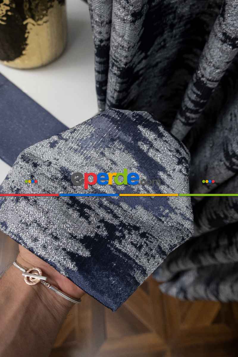 Lacivert Jakar Etek Pano Dökümlü Gramajlı Uygun Fiat Fon Perde (180)- Lacivert