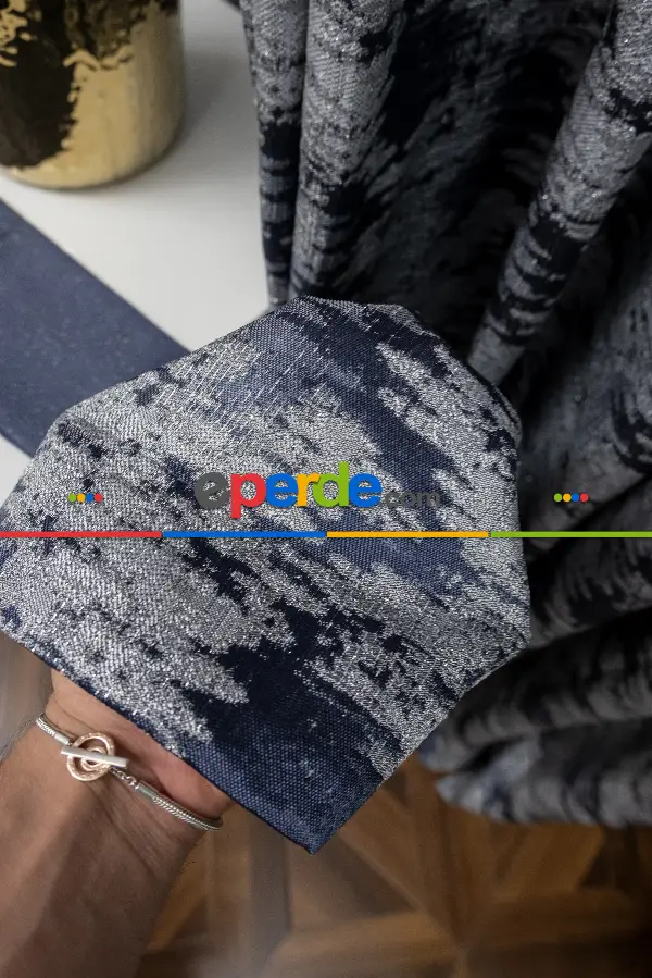 Yatak Odası - Lacivert Jakar Etek Pano Dökümlü Gramajlı Uygun Fiat Fon Perde (180)- Lacivert