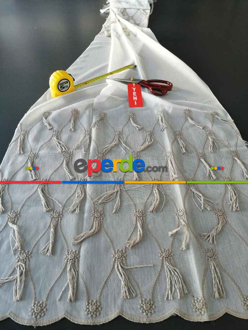 Oturma Odası - Yeni Sezon Fantazi Brode Bambu Zemin Tül Perde - 3 Renk Seçenekli