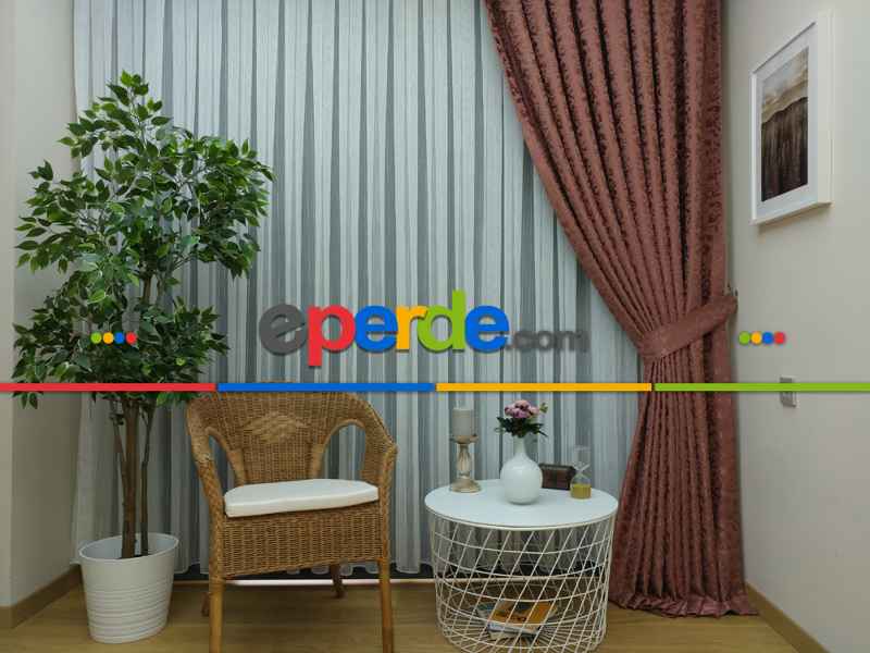 Kremit Rengi Duz Jakar Fon Perde (150)- Gül Kurusu