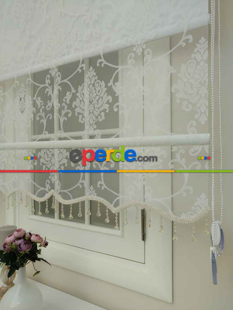 Salon - Tül Stor Çiftli Sistem Yakma Zemin Krem Damax- Gri Simli-ekru