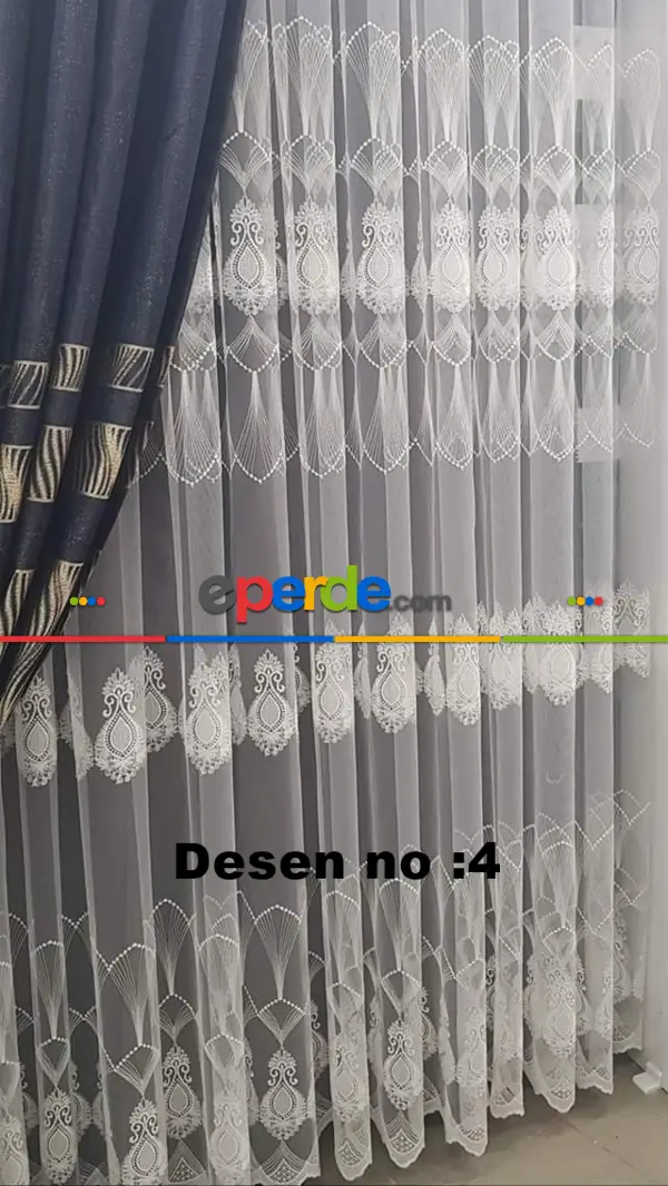 mutfak - Nakışlı Damask Motif Tül Perde- Ekru