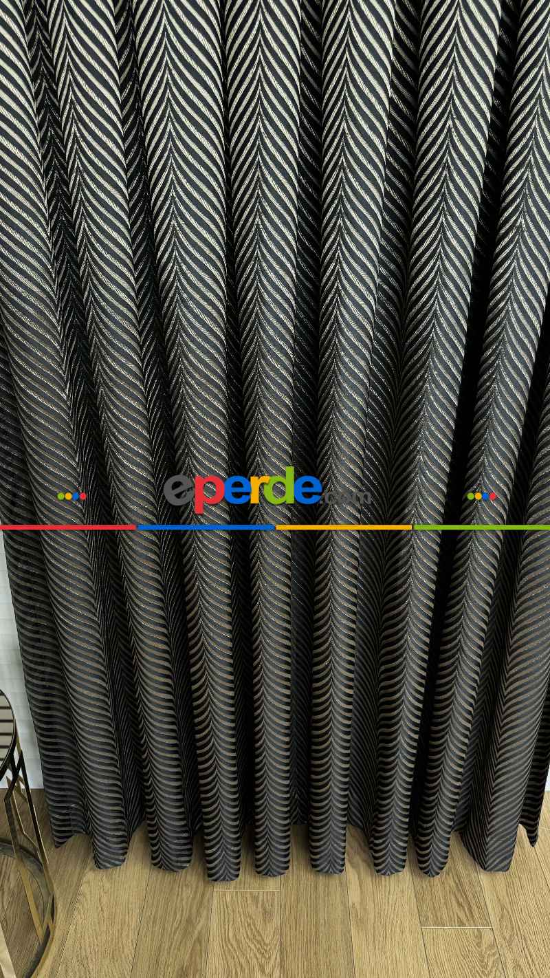 Siyah Gold Altın Premium Jakar Dokuma Pano Fon Perde - Gramajlı