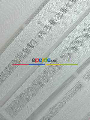 Hazır Ölçülü Çizgili Modern Düz Eteği Kurşunlu Tül Perde - Ütü İstemez