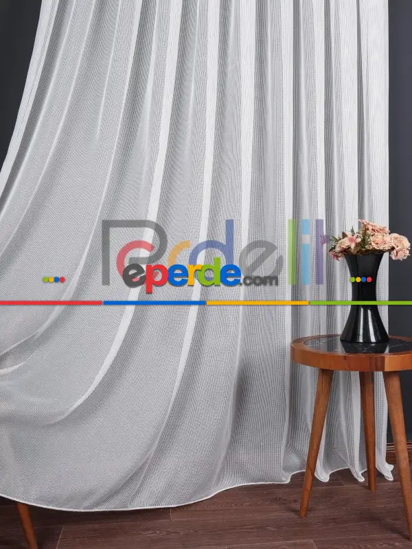 Kare File Dokulu Tül Perde - Yıkanabilir Gramajlı Kumaş