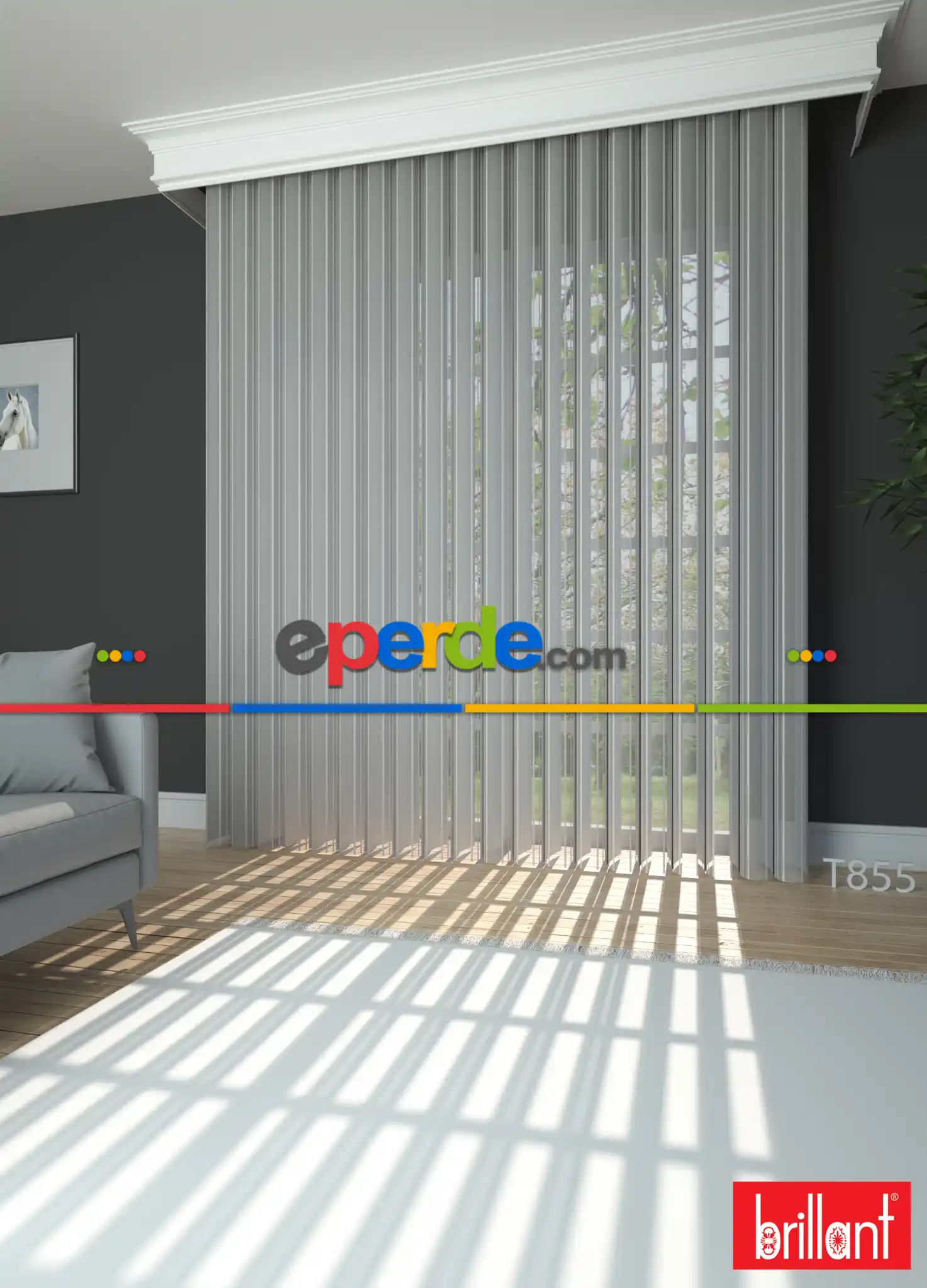 Brillant Akıllı Tül Perde Kremsi Gri Renkli Tül Dikey Zebra Perde Düz 1. Kalite