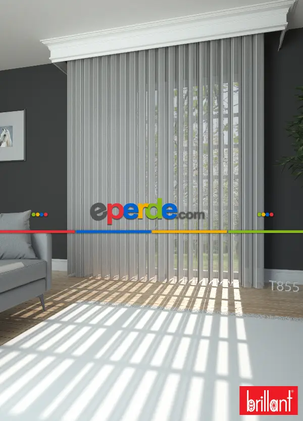 Brillant Akıllı Tül Perde Kremsi Gri Renkli Tül Dikey Zebra Perde Düz 1. Kalite