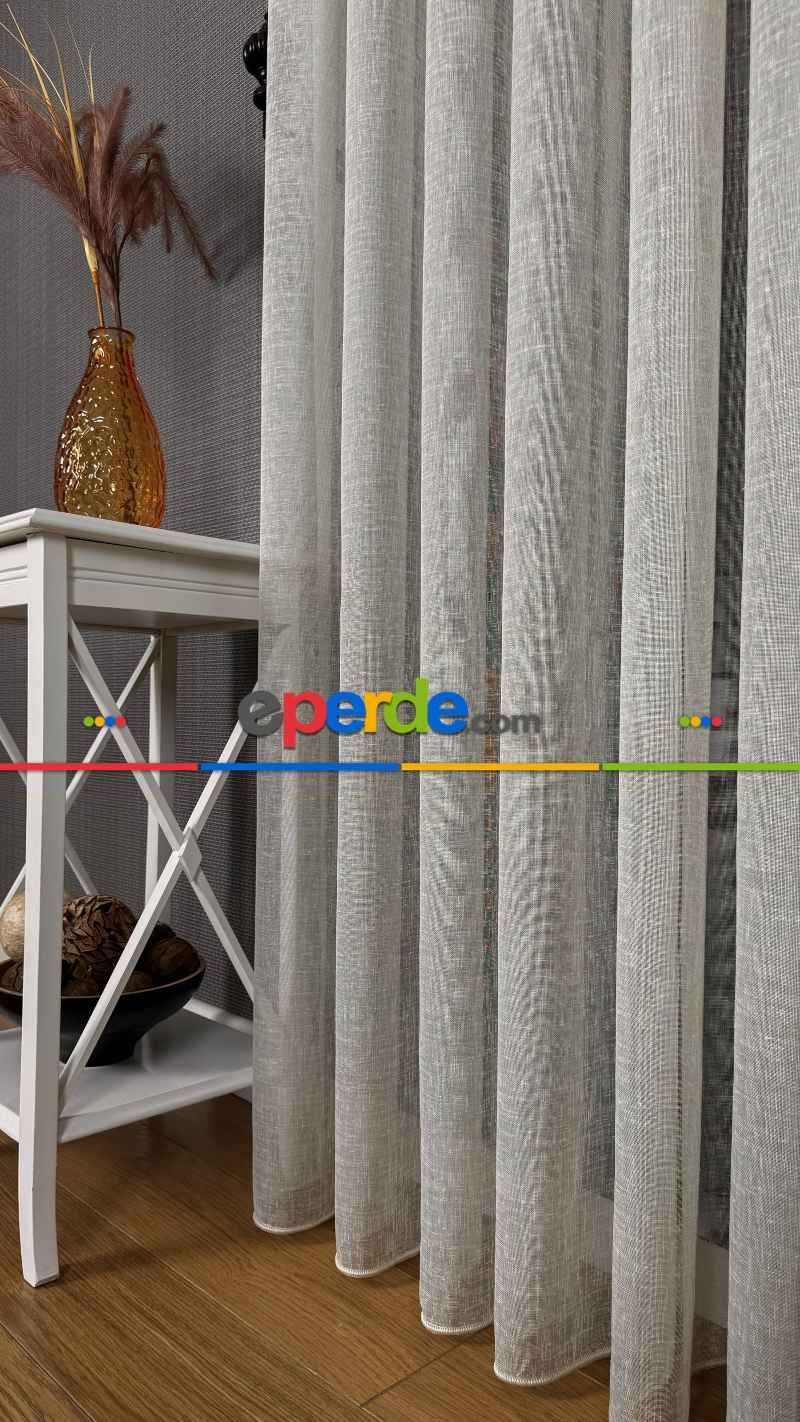 Yatak Odası Bej Naturel Keten Düz Tül Perde - Premium Kalitedir, Eteği Kurşunludur.