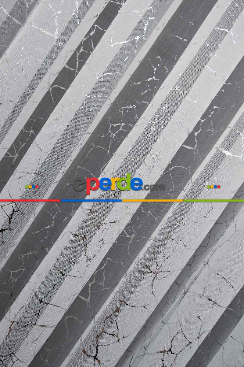 Modern Gümüş Varaklı Keten Tül Perde Yüksek Kalite