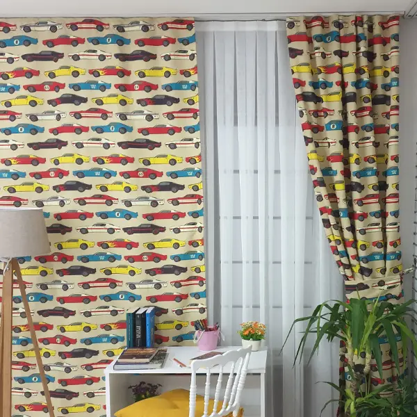 Erkek Çocuk Odası Fon Perde - Arabalar - Pop Art Araba Desenli