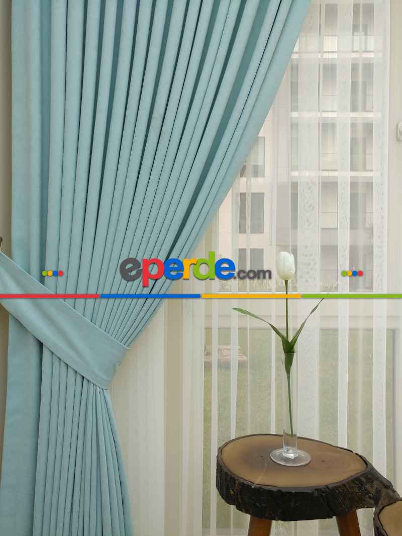 Mint Rengi Düz Sade Fon Perde Dökümlü ( Dökümlü Fon )- Mint