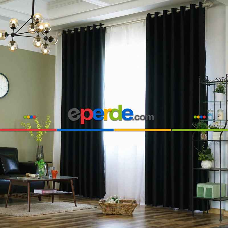 Siyah Perde Kuşgözü Rustik Perde Halka Kuşgözü Boru İçin Perde