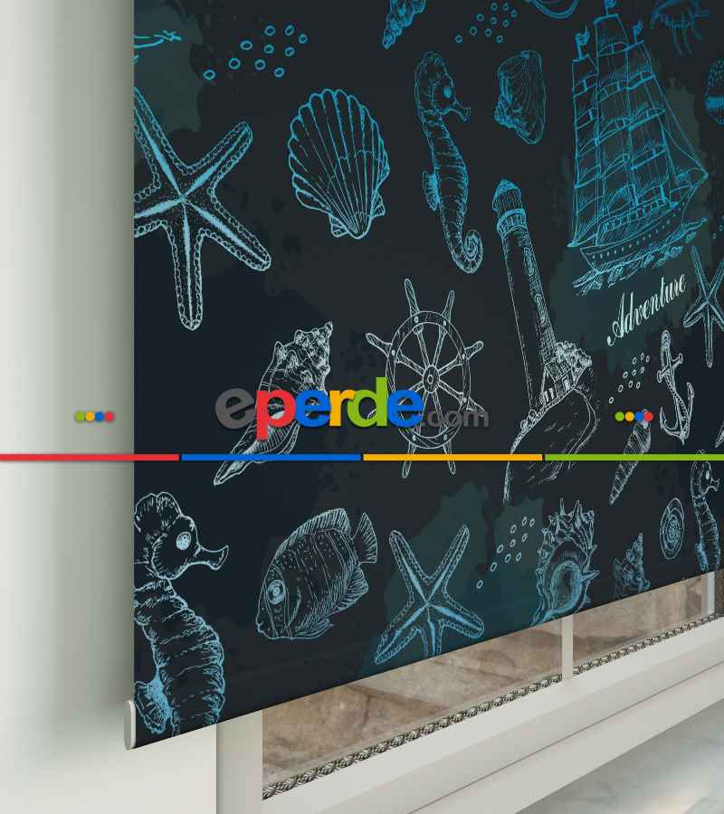 Çocuk Odası Stor Perde - Denizci Desenli Baskılı Stor Perde- Çok Renkli