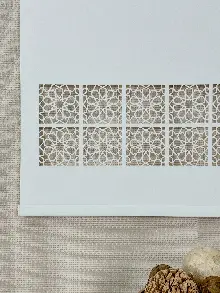 Ekru Lazer Kesimli Stor Perde ( Lazer Kesim Fiyata Dahildir) Metal Kasalı - Yüksek Kalite - Kornişe Kolay Montaj Seçenekli