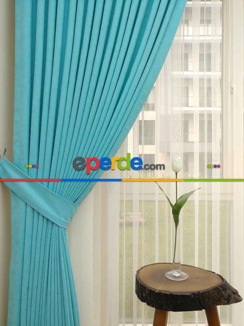 Turkuaz - Düz Fon Perde ( Dökümlü Fon Perde)- Turkuaz