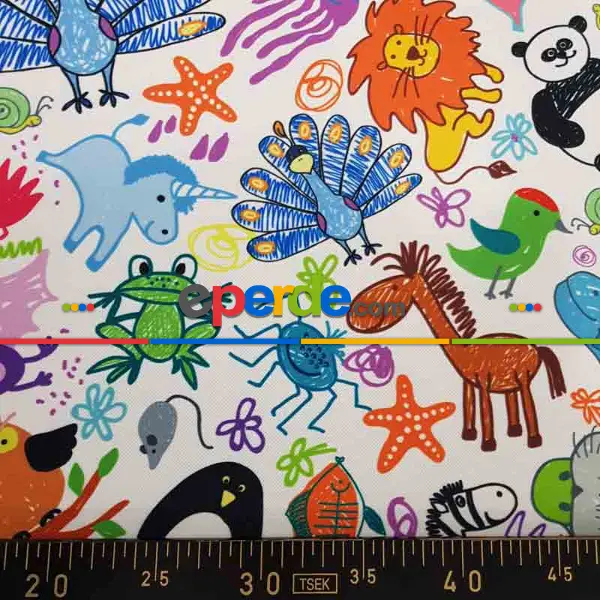 Bebek Odası Fon Perde - Hayvan Desenli Fon Perde Evm693 Kumaşı Kalındır Duck Bezi Değildir- Yeşil