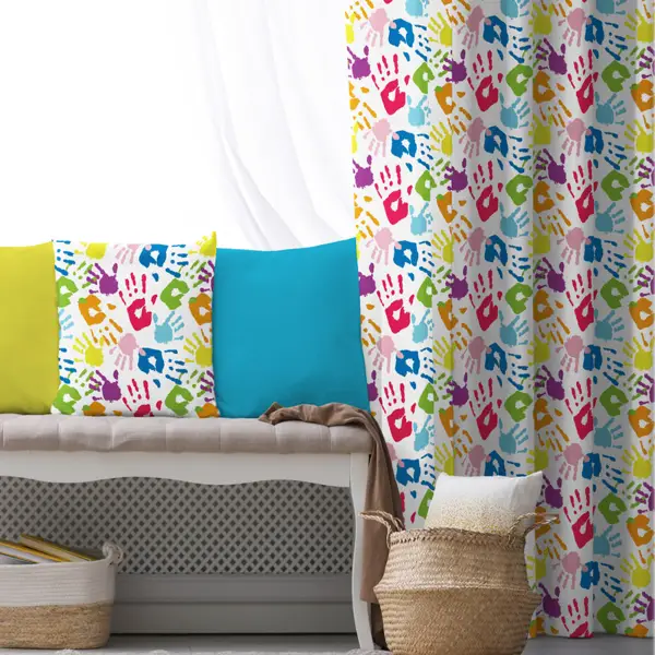 Renkli Eller Fon Perde Evim1620 Kumaşı Kalındır Duck Bezi Değildir