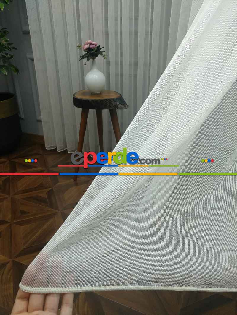 Mutfak - Çelik Çizgili Tül Perde Yüksek Gramajlı 1.kalite Beyaz